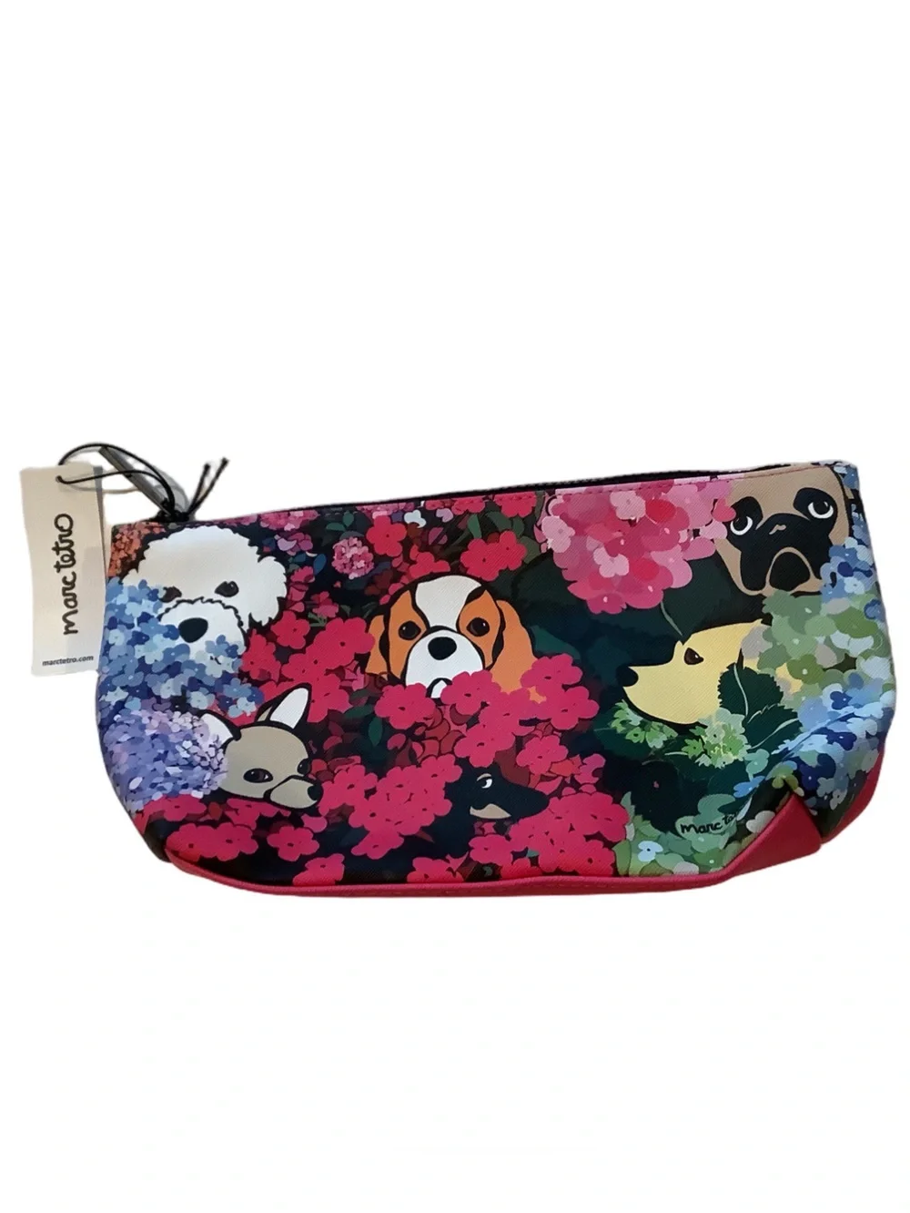 Marc Tetro Dogs With Flowers Cosmetic Bag New